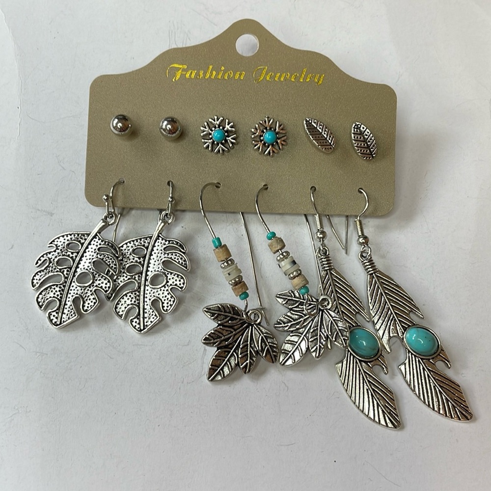 silver tone boho earrings 6 pair NWT - Picture 1 of 3